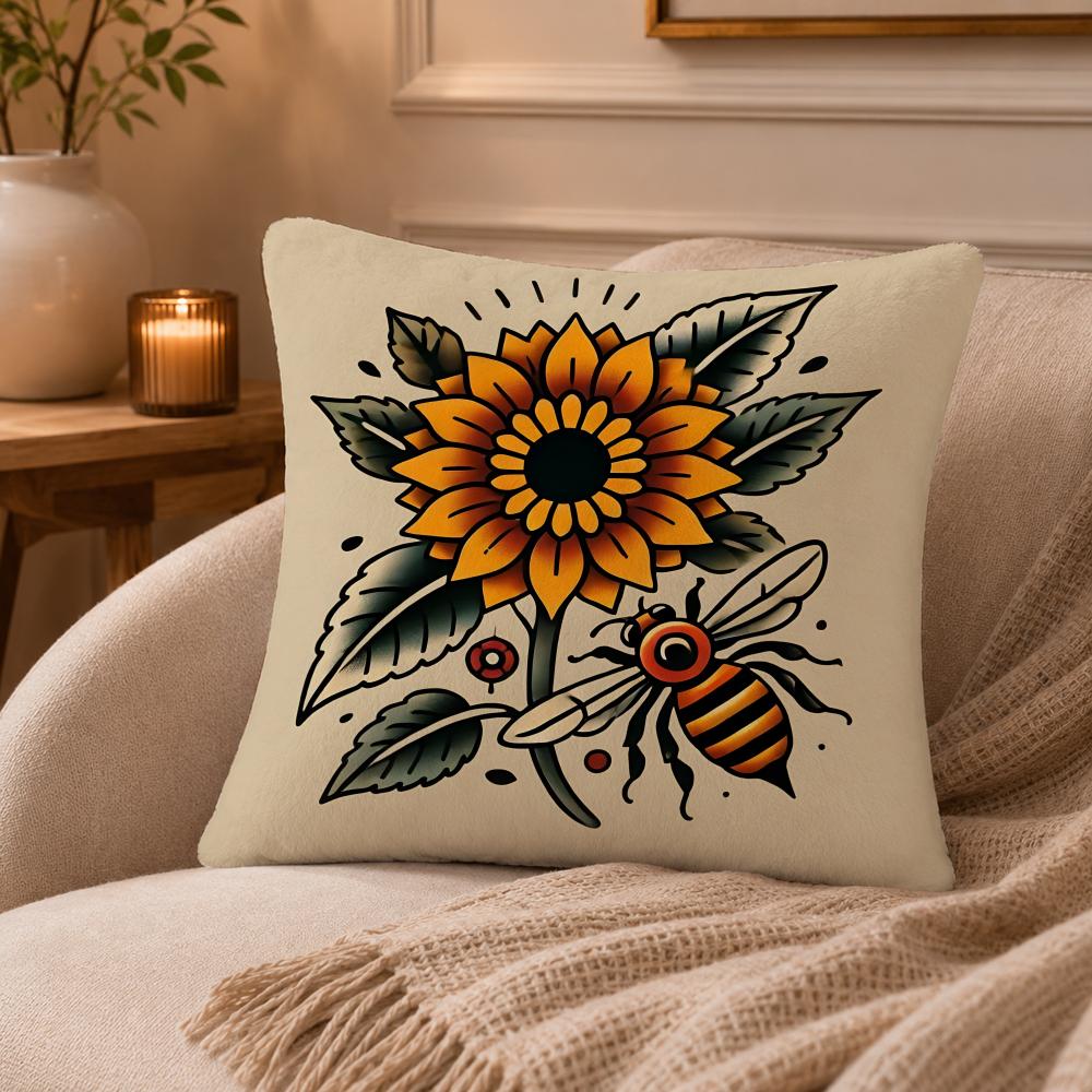 Sunflower Cushion Cover Anti-dustmite Pillowcase Invisible zipper silky short plush Sofa cushion cover