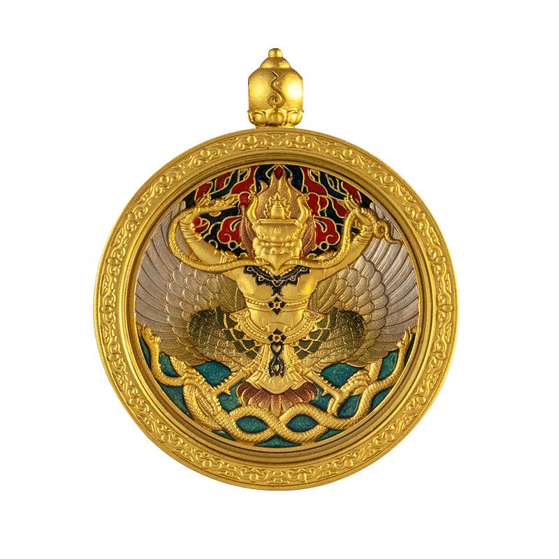 Authentic Brass Gold-Plated Lotus Mani Gau Box with Double-Sided Tempered Glass and Scroll Pattern Frame