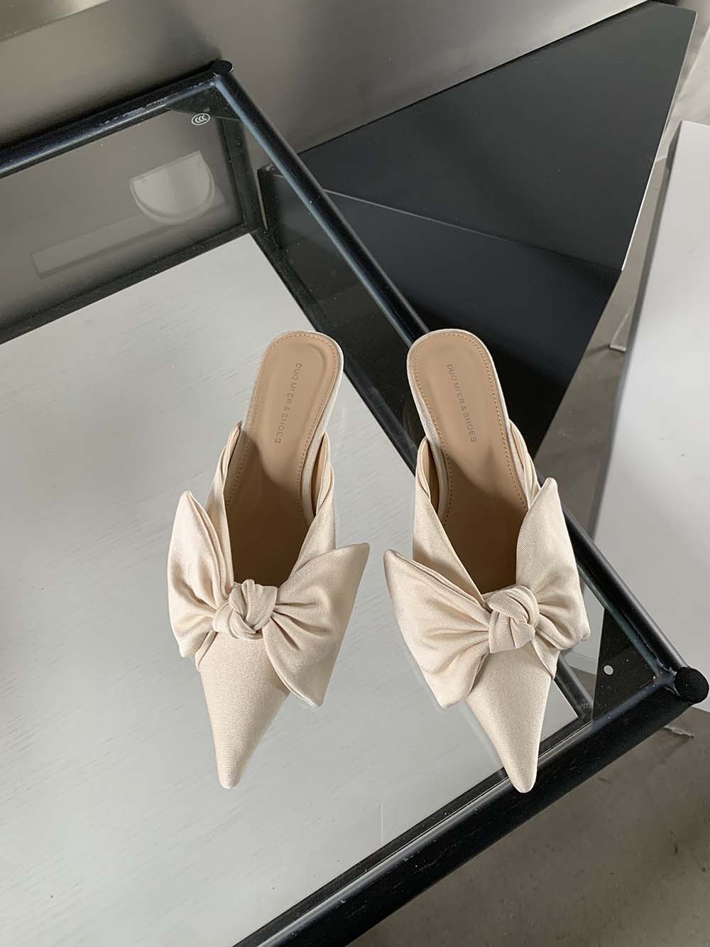 

модные женские тапочки с острым носком, летние уличные туфли-мюли, туфли на низком каблуке с бантом, черные, розовые, бежевые, хаки, повседневные туфли-мюли, мокасины 35-39 5.5 бежевый