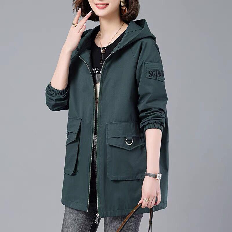 Fashion Women's Trench Coat Spring Autumn Lined Coat Tops Korean Loose Hooded Casual Female Windbreaker Outerwear 4XL