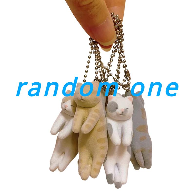 QUALIA Flocked Hanging Cat Capsule Toy Japanese Calico Striped Orange and White Cat Blue Cat Bag Pendant Cute Gifts