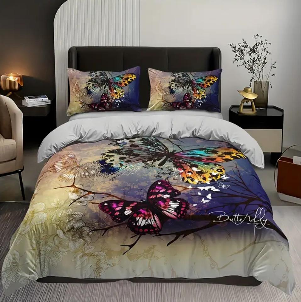Dreiteilige Bettwäsche Heimtextilien Schmetterlingsdruck Bettbezug Digitaldruck 3D