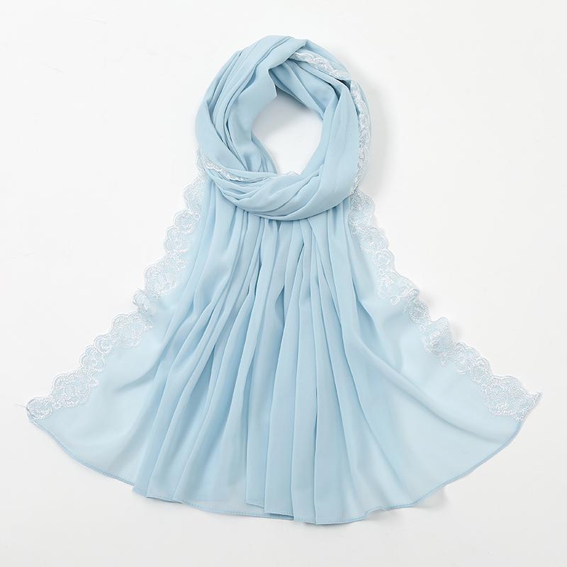Einfacher Spitzenschal Bubble Chiffon Hijabs für Frauen Einfarbige Bestickte Schals Chiffon Muslimischer Frauenschleier Eid Abaya Frau Turban