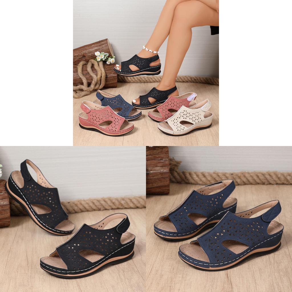Summer Hollow Out Sandals For Women With Magic Tape Closure And Rubber Sole