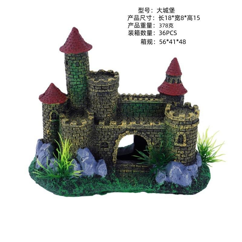 Resin Aquatic Decor Castle Cave Turtle Basking Platform Fish Tank Ornament With Moss Texture Aquarium Terrarium