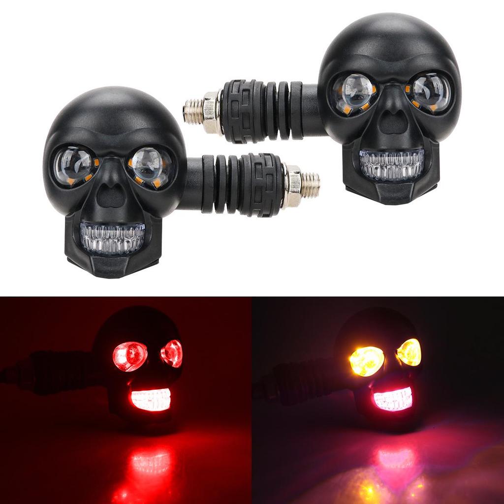 12V Skull LED Motorcycle Turn Signals - White & Yellow Dual Color