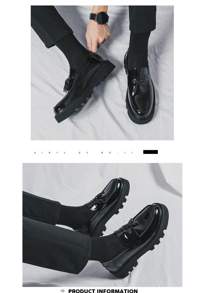 Glänzende formelle Loafer für Herren: Britischer Stil, zum Hineinschlüpfen, Dicke Sohle, Höhensteigernd, Lässige Lederschuhe
