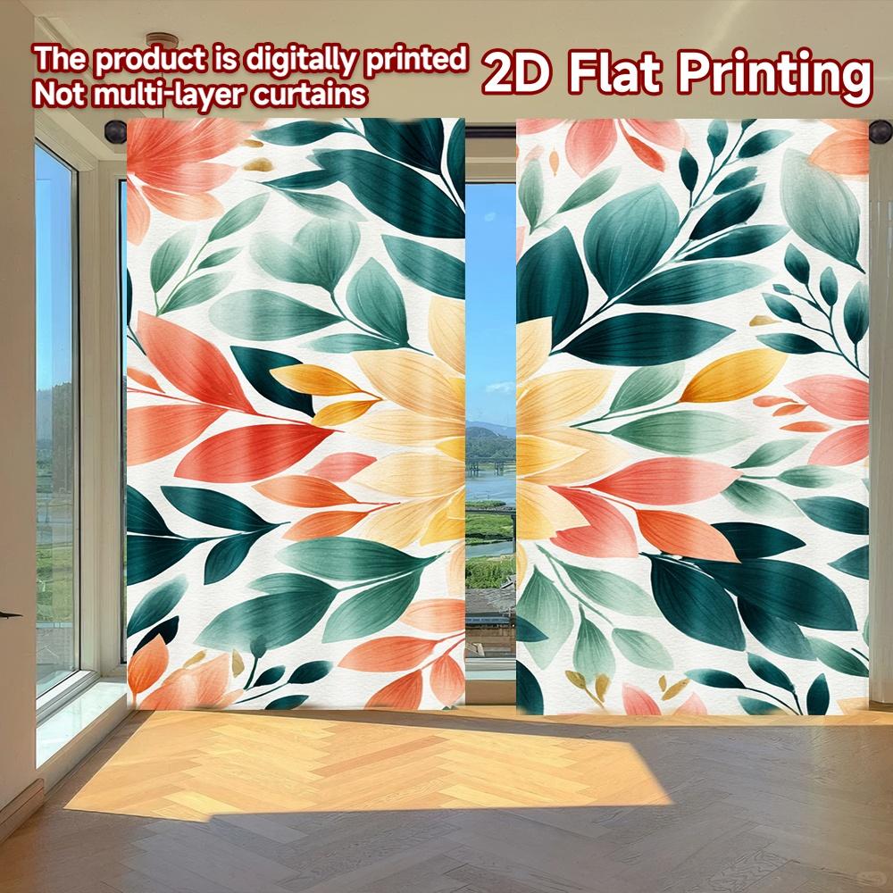 

Комплект из 2 плоских печатных штор без карниза Цветочный акварельный калейдоскоп Фестиваль Рамадан Популярные шторы Из полиэстера W100*H70(CM)-Grommet top&2PCS