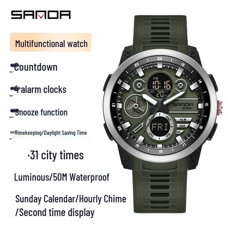 Sanda Unisex Digital Sports Watch with 4 Alarms, Outdoor Stopwatch, and Running Timer