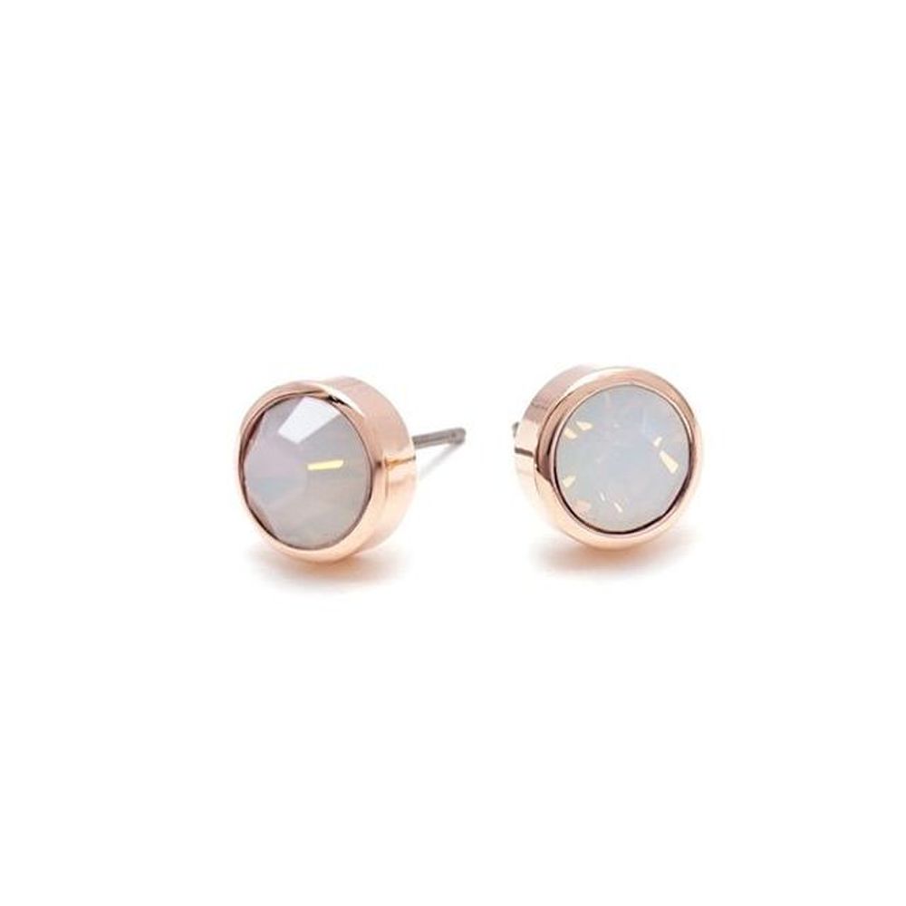E532 White Opal 6mm Crystal Rose Gold Earrings