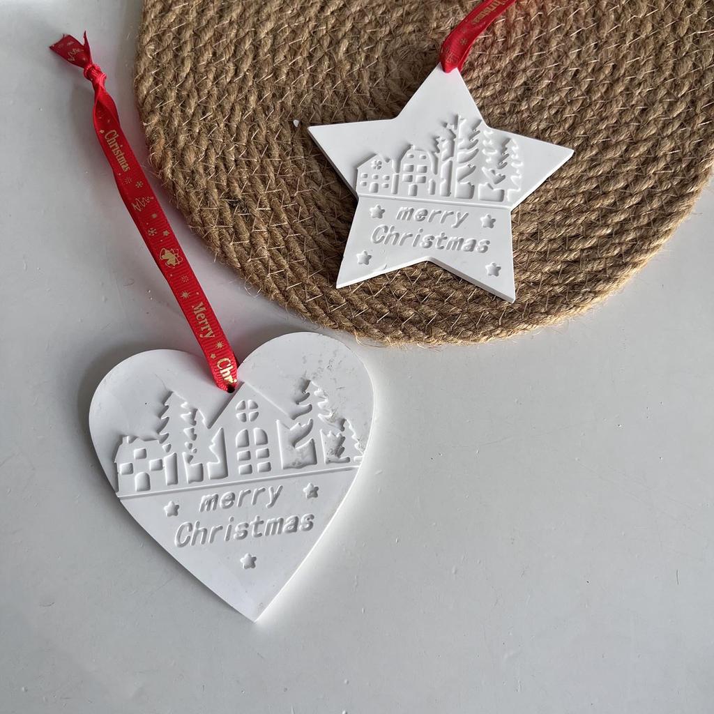Heart Pentagram House Tree Pattern Hanging Plaque Silicone Mold Merry Chrismas Pendant Decoration Plaster Mould