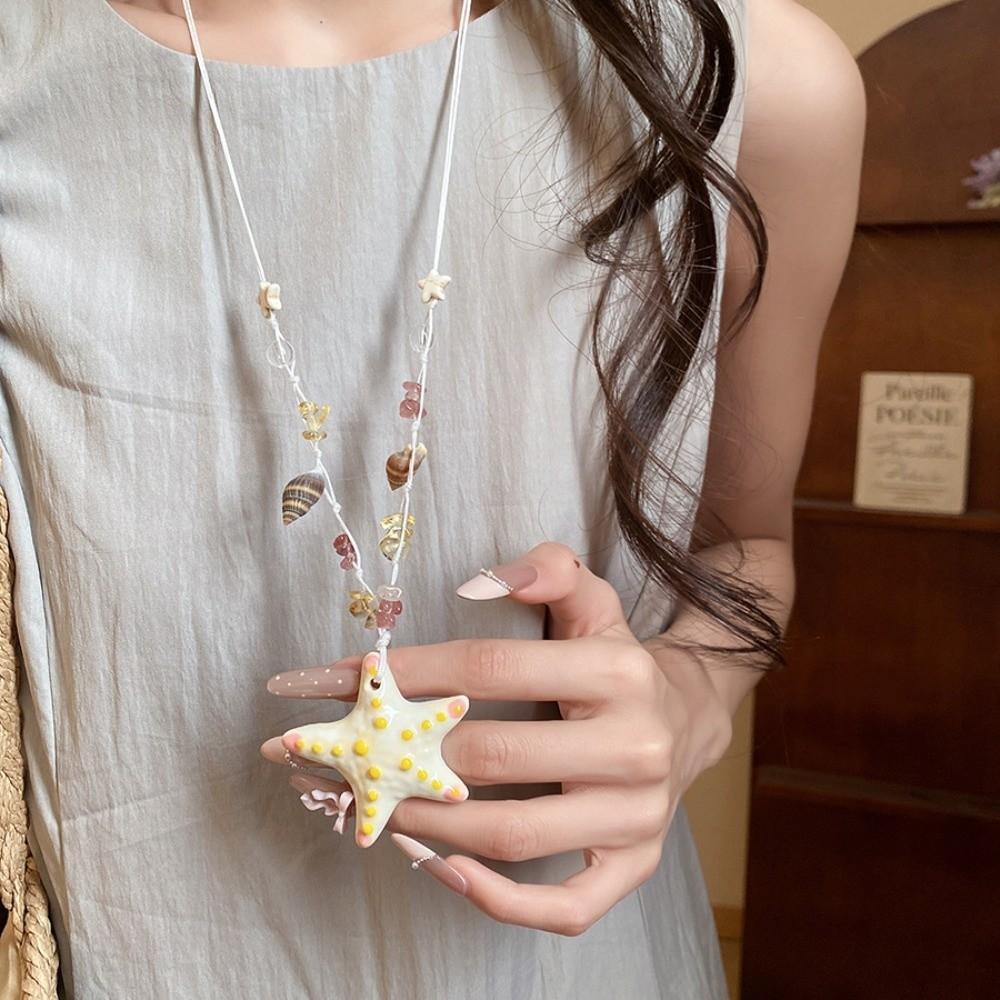 Beach Surfer Starfish Choker Dopamine Bead Summer Clavicle Chain Starfish Shell Necklace  Vacation