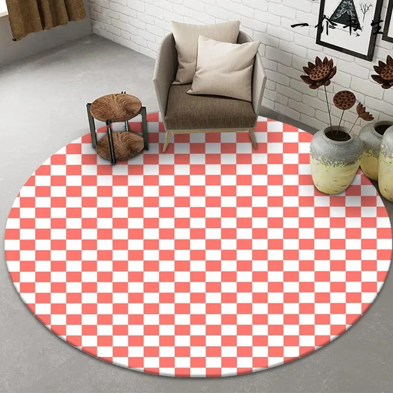 Checkerboard Plaid Round Carpet Geometric Floor Mat for Bedside Dorm Closet Dining Room Decor Soft Non-Slip Area Rugs Doormat