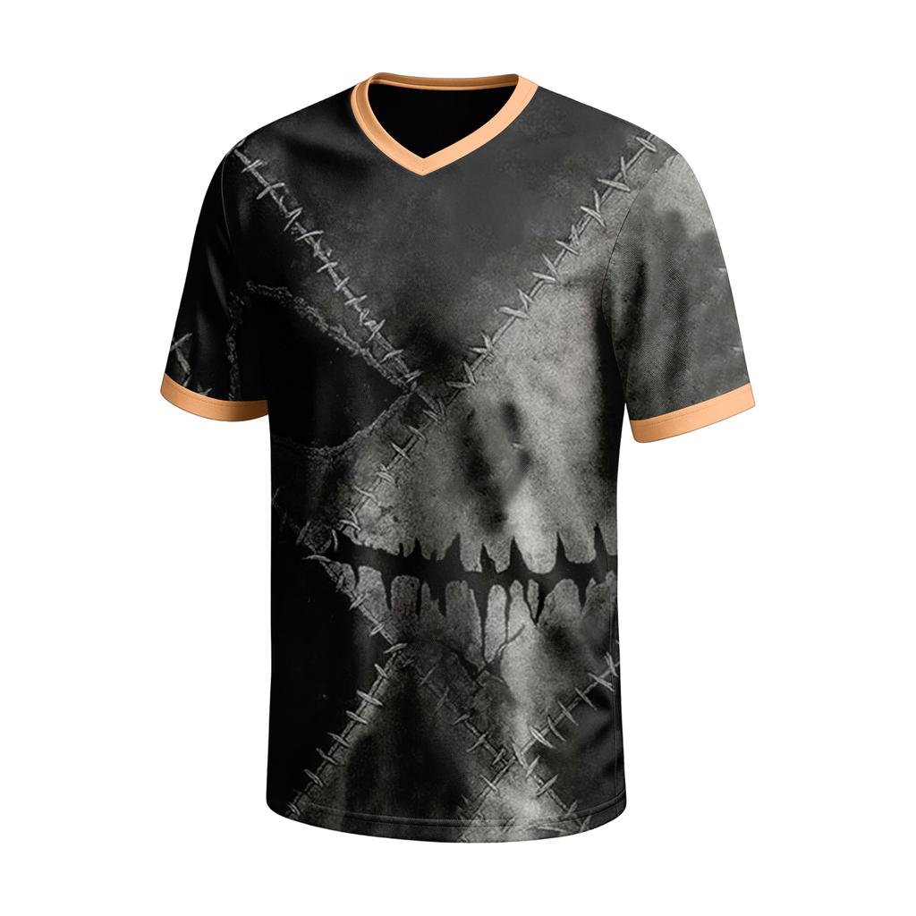 Men's Short Sleeve V-Neck T-Shirt with Halloween Print for Casual Daily Wear