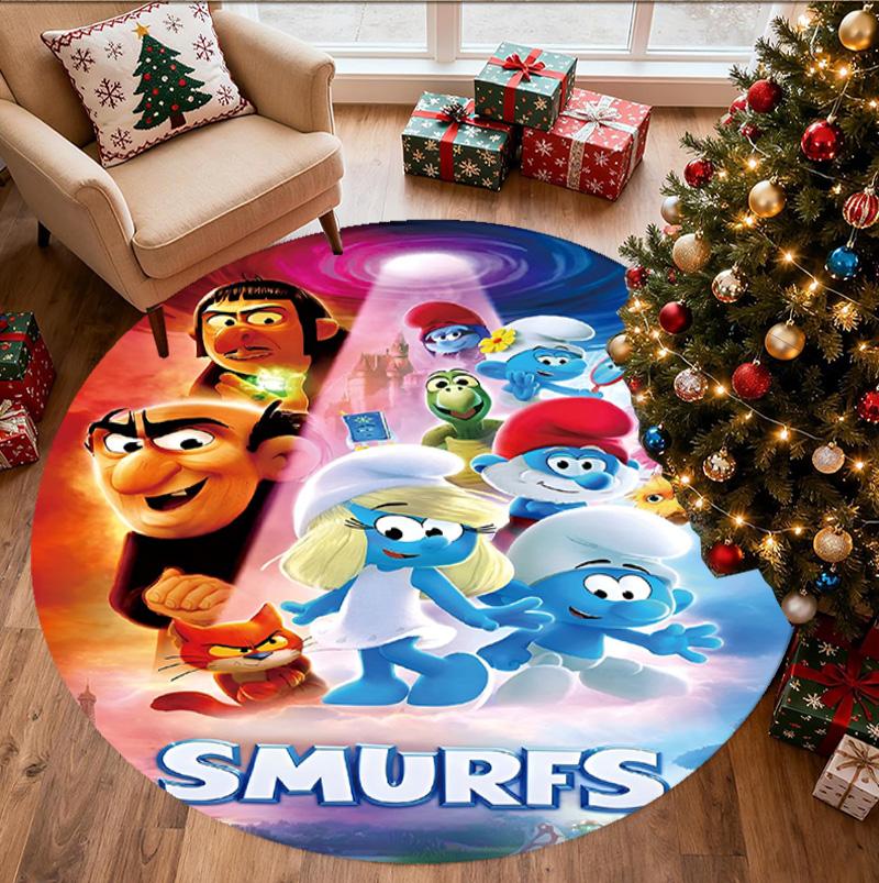 Blue Smurfs Pattern Round Rug, Indoor/Outdoor Mat, for Picnic, Gameroom, Bedroom, Office, Living Room, Home Decor Carpet, Birthday Gift