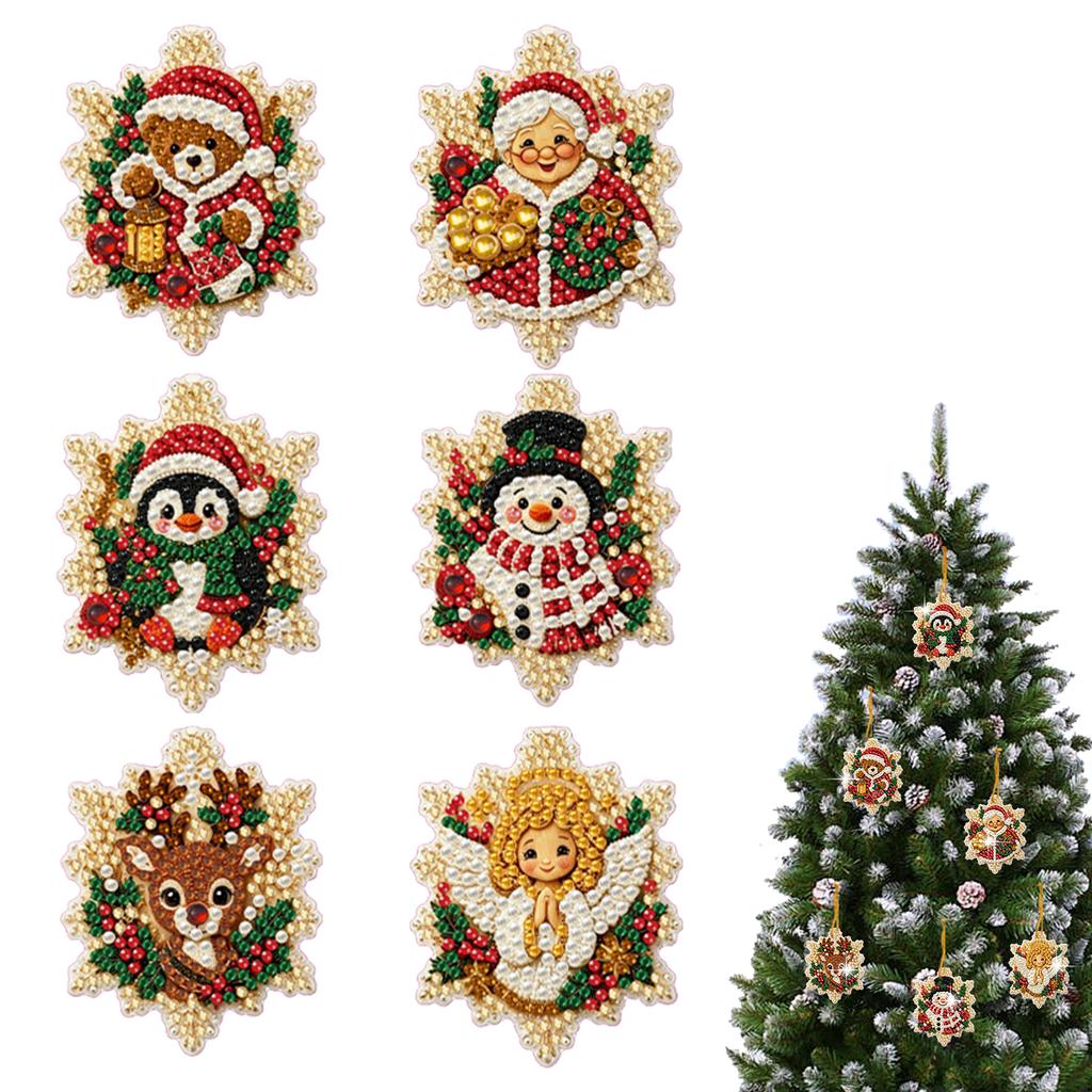 DIY Diamantmalerei Weihnachtsornamente 6 Stück Holz Runde Anhänger Harz Edelstein Feiertagsdekorations-Set