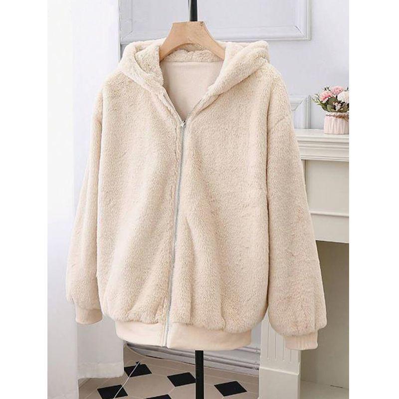 Women's Plus Velvet Hooded Cardigan Jacket - Thick, Loose Fit for Autumn & Winter 2025