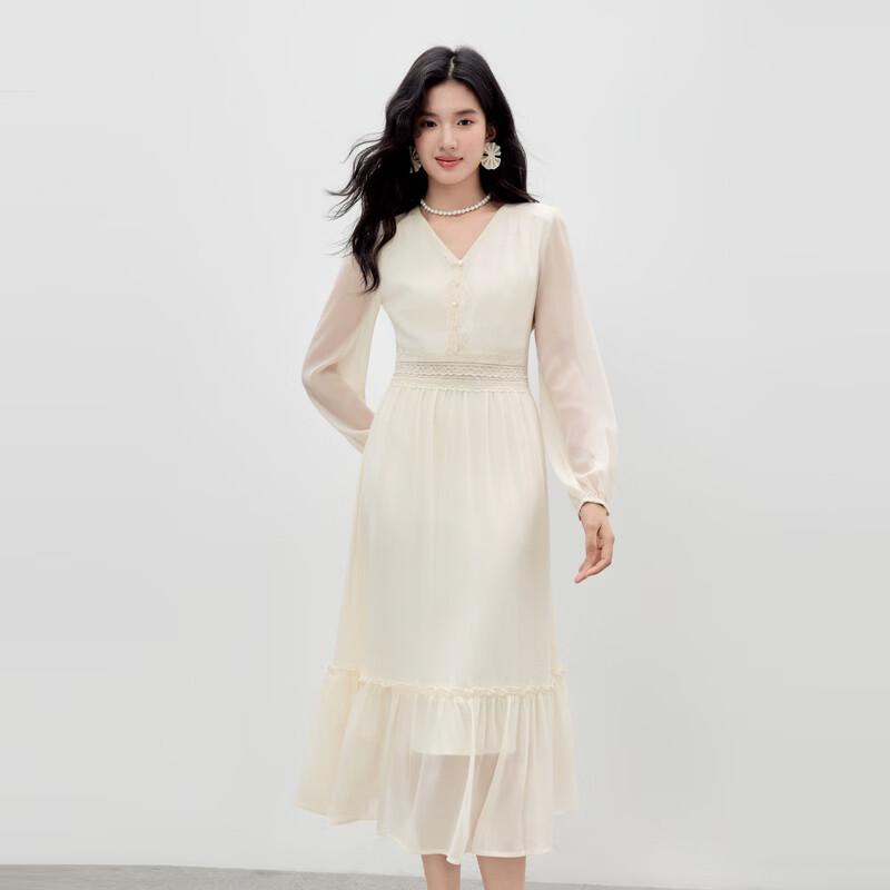 Qiushui Yiren 2026 Spring Elegant V-Neck Maxi Dress