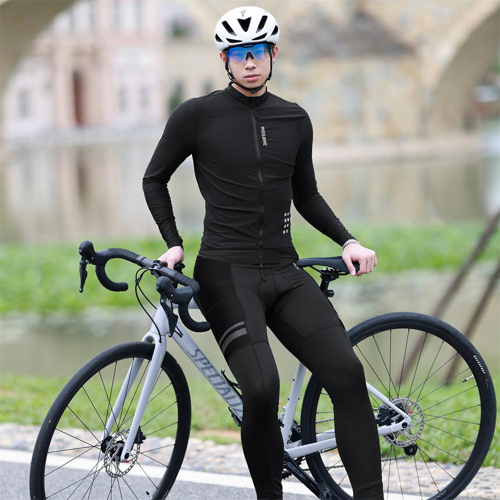 WOSAWE Conjunto de ciclismo masculino de outono, manga comprida, roupas de bicicleta, bicicleta de estrada, meia-calça longa, roupa esportiva para atividades ao ar livre