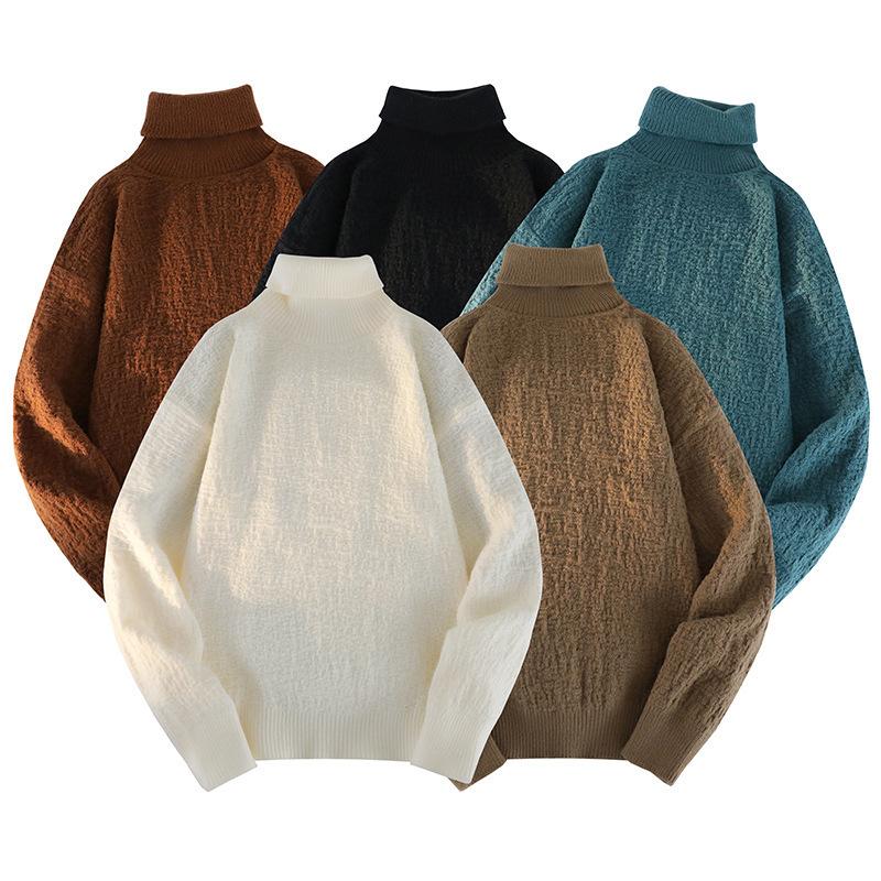 White Pullover Turtleneck Men's Knitted Sweater Autumn and Winter New Trendy Brand Loose Casual Student Sweater