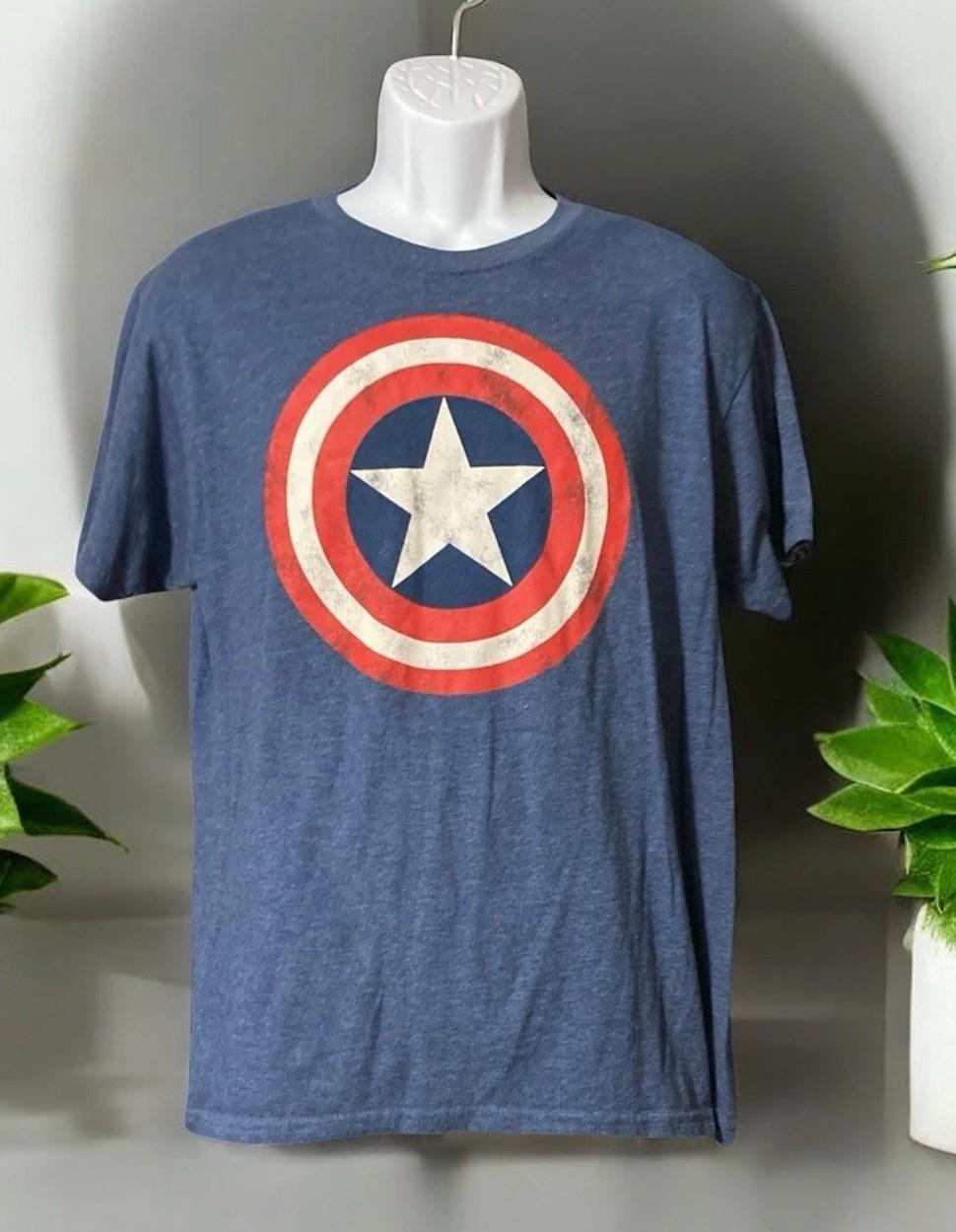 Men Marvel Blue Graphic Design Short Sleeve Pullover T-Shirt Sz L S разноцветный