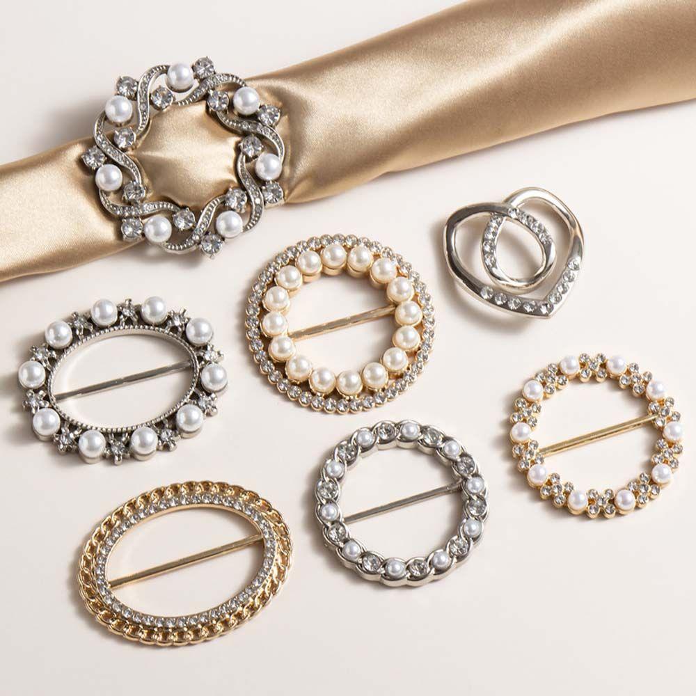 Geometric Elegant Three-ring Pearl Square Round Scarf Buckle Shawl Clip Scarf Ring Brooch