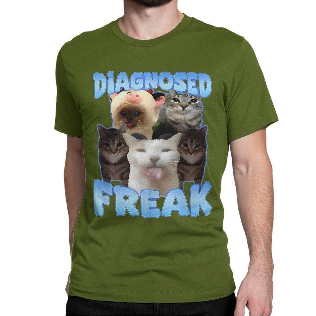 Unique DIAGNOSED FREAK TShirts Men Womens O Neck Cotton T Shirt Diagnosed Freak Funny Cat Meme Short Sleeve Tee Shirt Printing