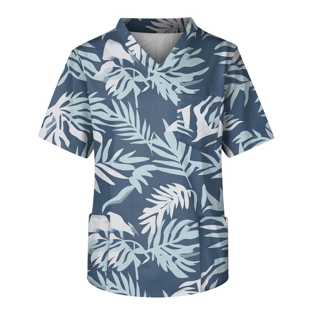 Men's Casual Short-Sleeved V-Neck Printed Front Pocket Top