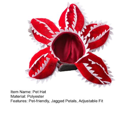 Kapelusz dla psa Demogorgon Design Kwiatu Mięsożernego Kostium dla Zwierząt Domowych Postrzępione Płatki Regulowany Śmieszny Kapelusz dla Zwierząt Domowych dla Małych Psów Kotów Cosplay Party Rekwizyty do Zdjęć