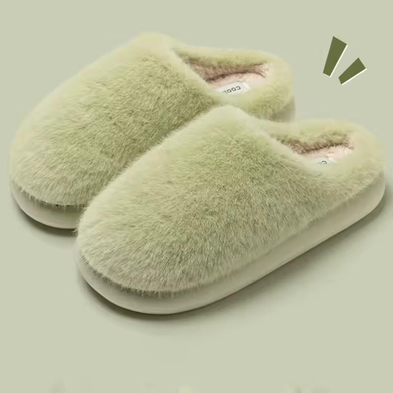 Winter Women's Faux Fur Warm Slippers-Plush Toe-Cover Slip-Resistant House Shoes,Soft Cozy Indoor Slides with Thick Sole