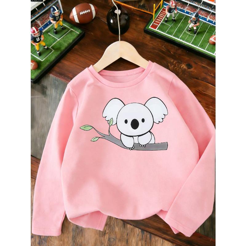 European sizes Kids' Fashion Print Koala Long Sleeve T-Shirt, Stylish Print, Versatile for Daily Wear, Sports Tee, Outdoor Top, Playwear