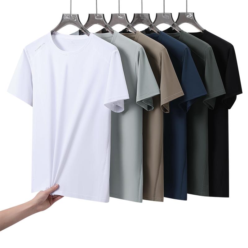 Sports Casual Fashion Ice Silk Short-sleeved Men's Round Neck Quick-drying Elastic