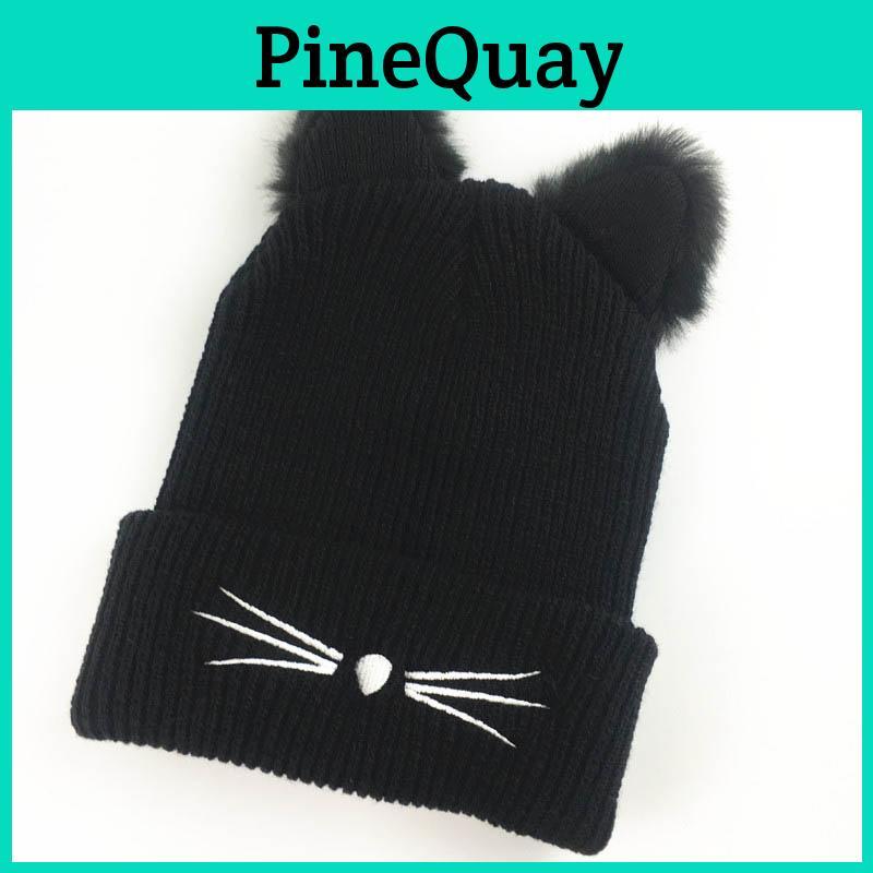 Luxurious Cat Ears Women Hat Knitted Acrylic Warm Winter Beanie Caps For Cold Seasons