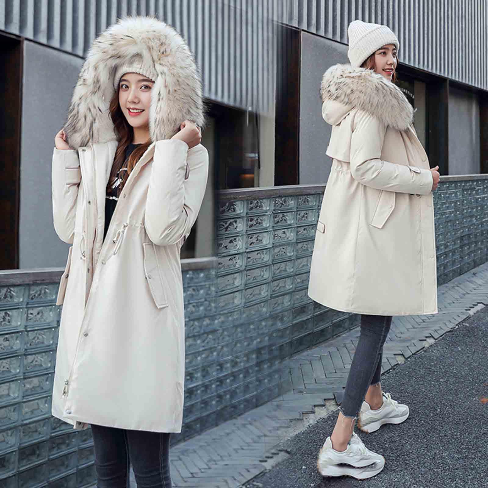 

Women s Fashion And Winter Slim Mid-Length Thickening Warm Cotton Jacket L бежевий