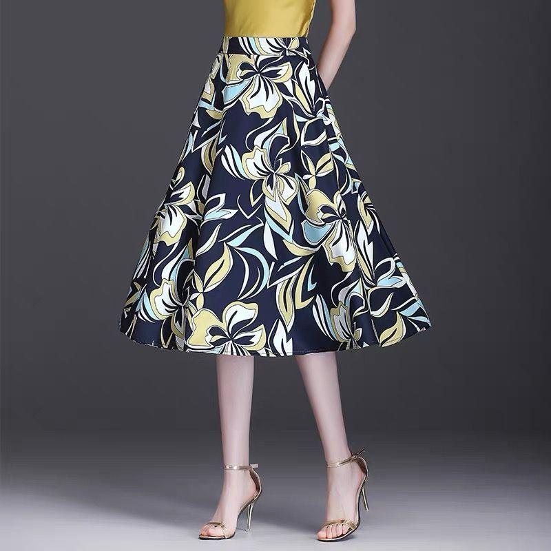 Summer Women's Floral Skirt Mid To Long Style Fashionable and Slimming New Style A-line Skirt In Color