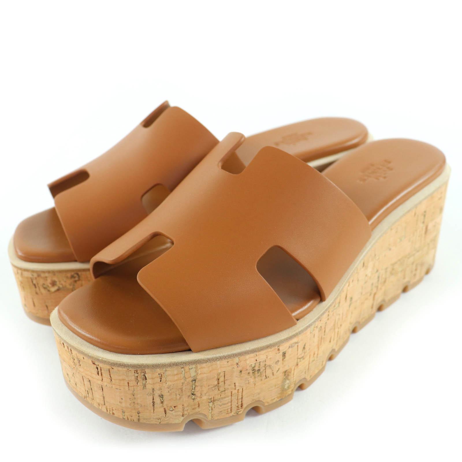 

Pristine HERMES Sandals Eze 30 H logo platform natural Calf leather Women 38 Used