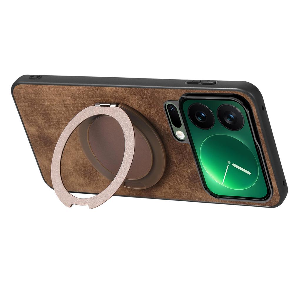 Business 360 Rotating Ring Holder Leather Phone Case For Xiaomi 17 17 Pro Max 17Pro 15T Skin Feeling Kickstand Shockproof Cover