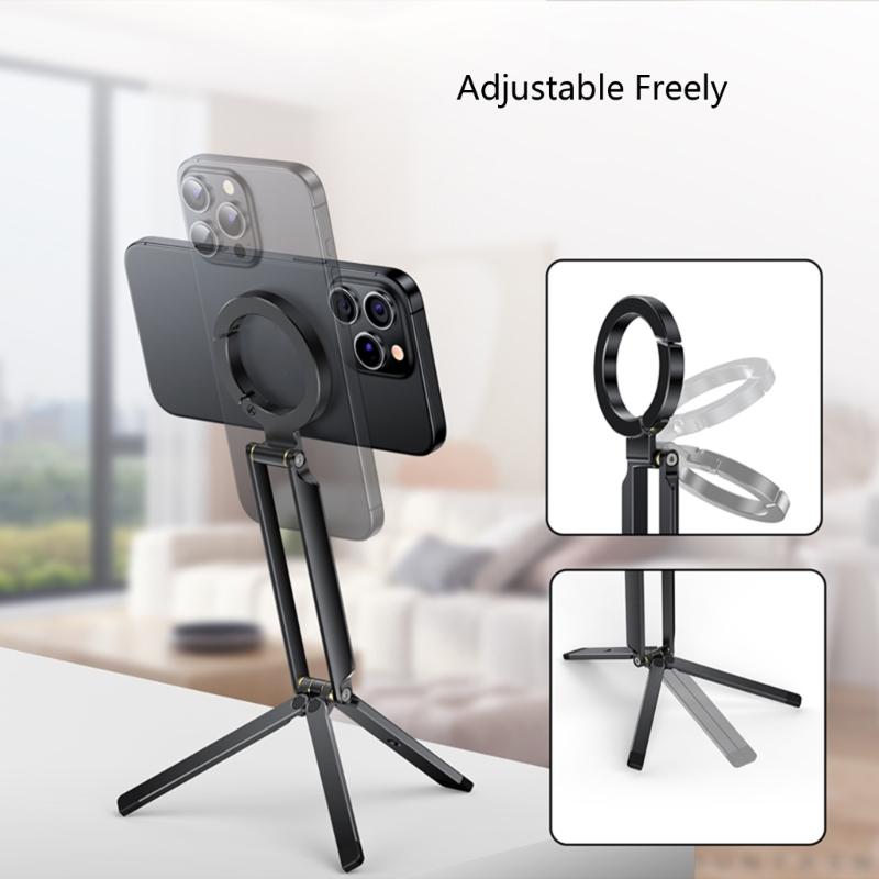 Foldable Aluminum Phone Holder Tripod For Handfree Photography Live Streaming Stable Magnetic Mount