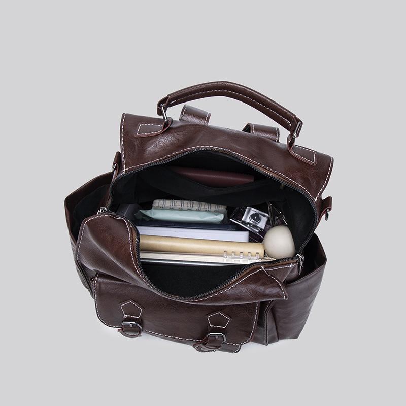Women's Retro British Style Backpack Simple Fashion Travel Shoulder Bag PU Material Street Trend Zipper Opening Daily Match