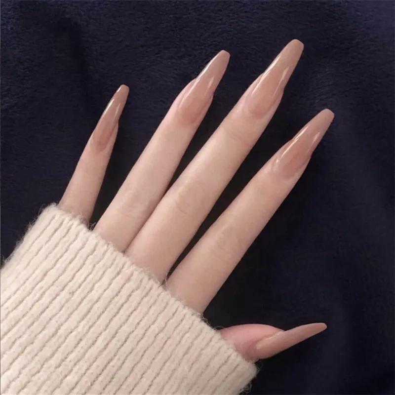 24Pcs French Lemon Yellow Full Cover Coffin False Nails With Glue Seamless Removable Press On Nail Tips For Women