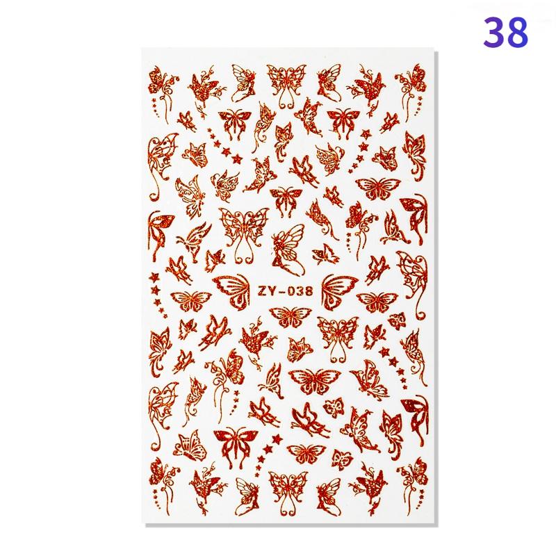 4Sheets Holographic 3D Butterfly Nail Art Stickers Adhesive Sliders Colorful DIY Golden Nail Transfer Decals Foils Wraps Decorations
