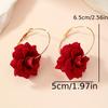 Fabric Hollow Out Red Rose Pendant Earrings, Bohemian Romantic Statement Drop Earrings for Women, Valentine's Day Christmas Gift, Trendy Daily Jewelry