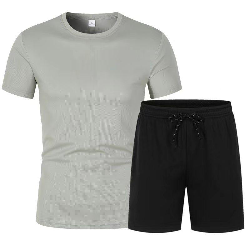 New men's mesh short-sleeved set T-shirt shorts beach pants two-piece set manufacturer wholesale