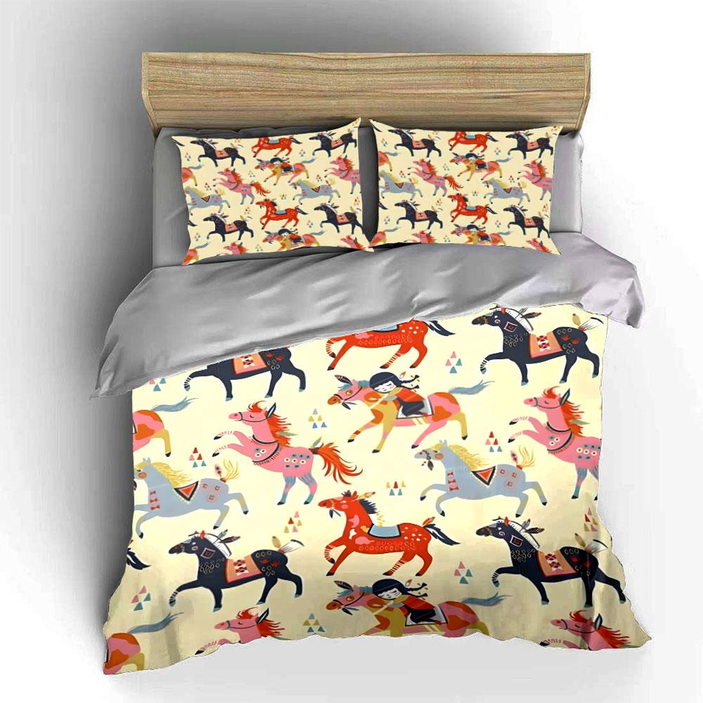 Colorful Horse Pattern Decor Set Bedding Set with 1 Duvet Cover 2 Pillowcases Single Double King Queen Gift