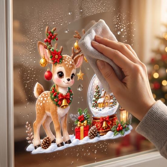 Christmas Window Clings Cling, PVC Waterproof Santa Claus/ Elf Snowman/Elk/House Stickers, Reusable Easy Peel And Stick Holiday Decor Glass