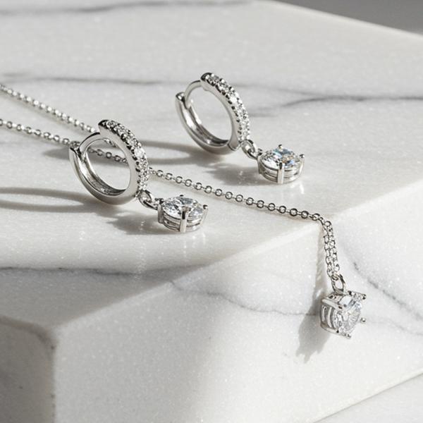 Maison De She Moissanite Set Earrings Necklace Bling 0.5 Carat