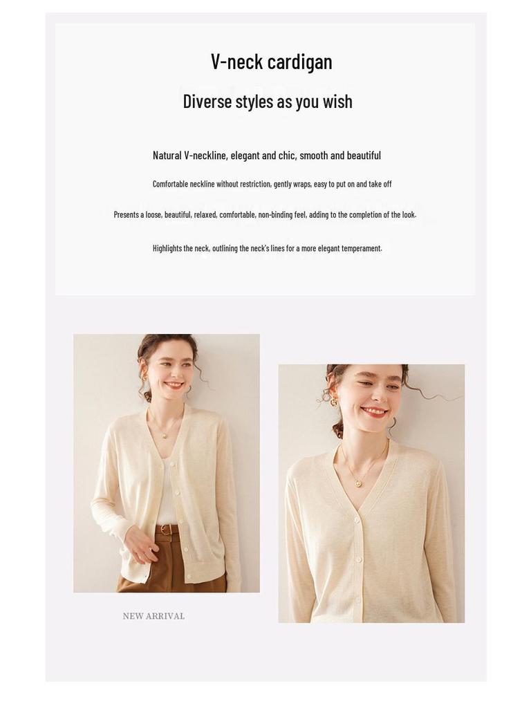 Women's Fine-Spun V-Neck Cashmere Cardigan - Lightweight, Versatile, and Perfect for Early Spring and Summer