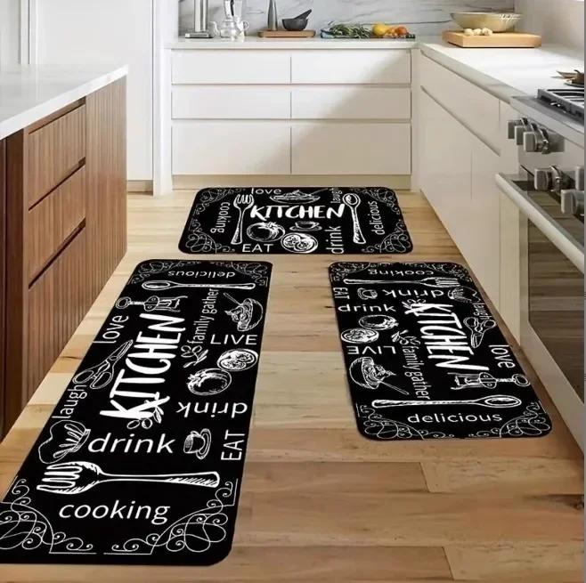 Kitchen Waterproof Carpet Pvc Leather Non-Slip Oil-Proof Floor Mat Home Decoration Rug Kitchenware Pattern Alfombra De Cocina