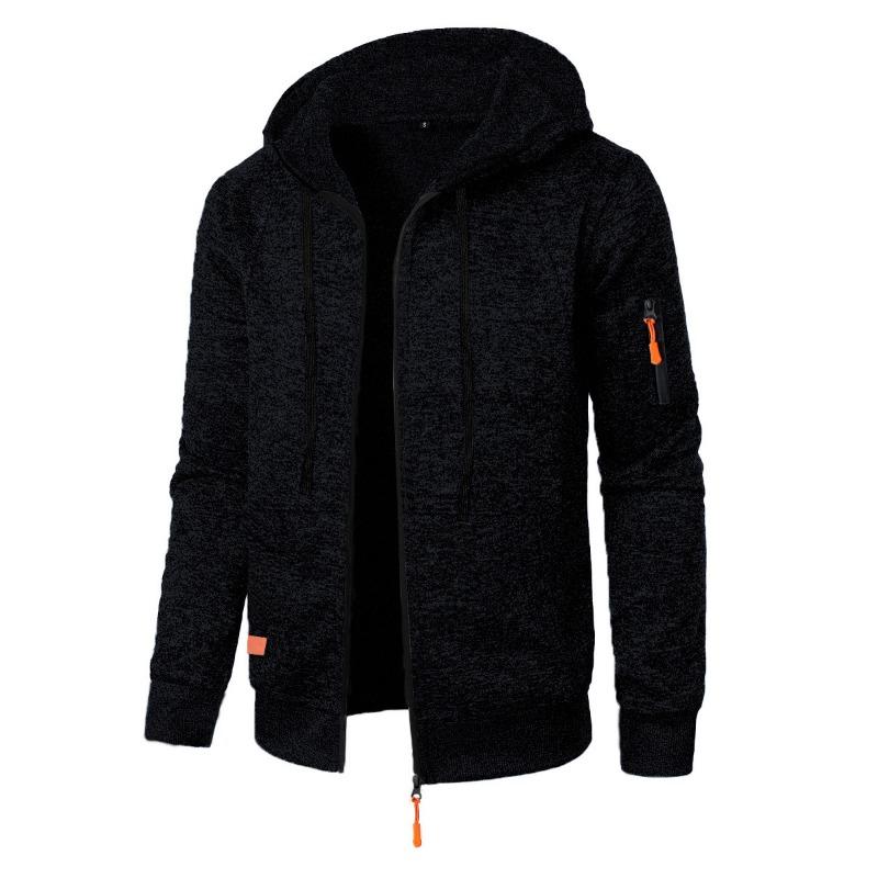Men s Heathered Blue Zip Up Hoodie Casual Contrast Trim Hooded Jacket Zipper Pockets S чёрный