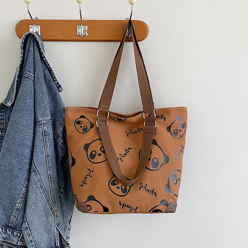 

Street Fashion Panda Canvas Tote Bag With Cartoon Print For Daily Use коричневий